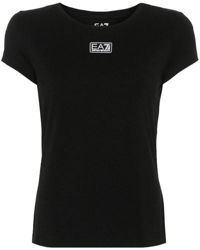EA7 T-Shirt mit Logo-Borte - Schwarz