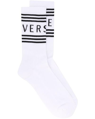 Versace Gerippte Socken mit 90s Vintage-Logo - Weiß