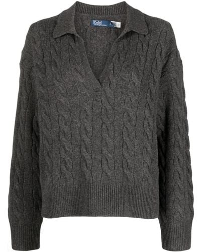 Polo Ralph Lauren Split-neck Cable-knit Sweater - Black