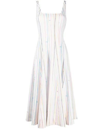 STAUD Stripe-pattern Sleeveless Midi Dress - White