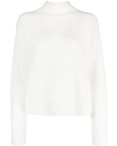 BOSS Gerippter Pullover mit Stehkragen - Weiß