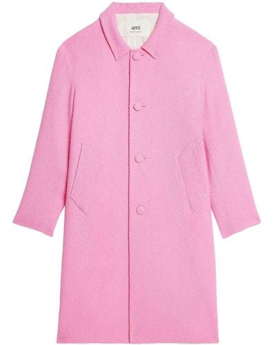 Ami Paris Tweed Single-breasted Coat - Pink