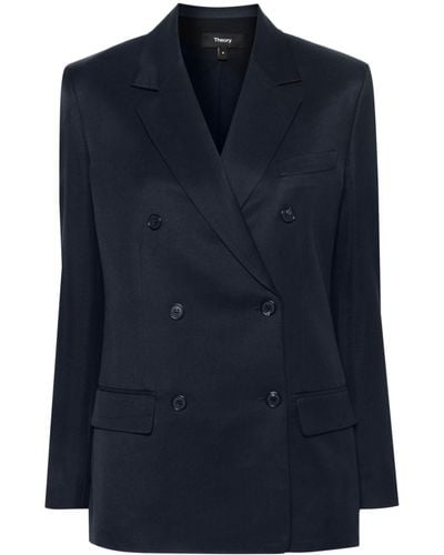 Theory Double-Breasted Twill Blazer - Blue