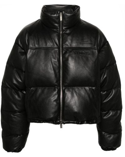 VTMNTS Debossed-logo Leather Puffer Jacket - Black