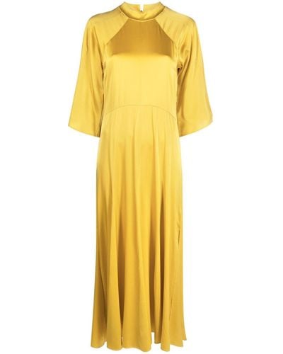 Forte Forte Flute-sleeves Stretch-silk Long Dress - Yellow