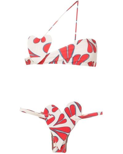 Adriana Degreas Bikini asimétrico con corazones estampados - Rojo