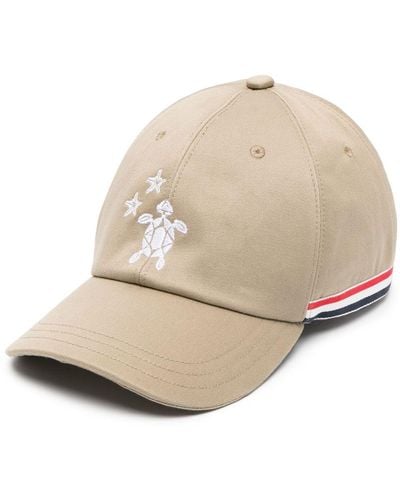 Thom Browne Embroidered-turtle Cotton Cap - Natural