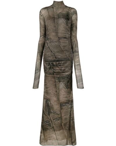 Blumarine Mock-neck Stretch Long Dress - Gray