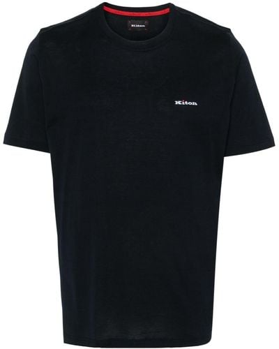 Kiton Logo-embroidered Cotton T-shirt - Zwart