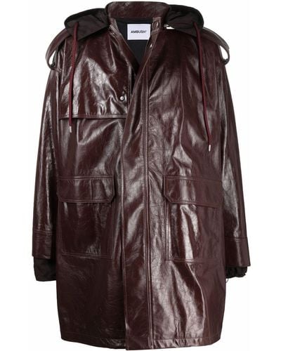 Ambush Zipped-up Leather Coat - Brown