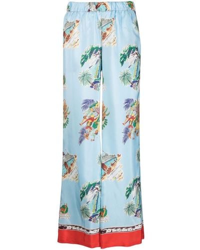 P.A.R.O.S.H. Graphic-print Wide-leg Trousers - Blue