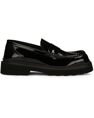 Dolce & Gabbana Square-toe Patent-leather Loafers - Black