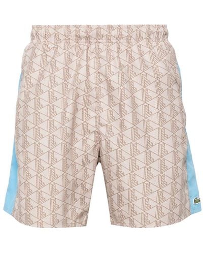 Lacoste Monogram-print Drawstring Swim Shorts - Natural