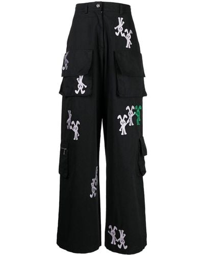 Natasha Zinko Bunny-embroidered Cargo Trousers - Black
