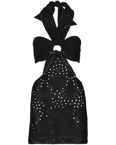 Johanna Ortiz + Net Sustain Uncu Cutout Broderie Anglaise Cotton Halterneck Mini Dress - Black