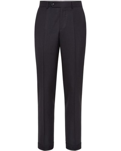 Brunello Cucinelli Pantalon de tailleur à motif pied-de-poule - Bleu