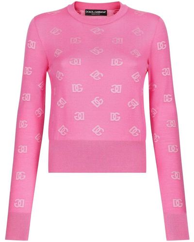 Dolce & Gabbana Logo-jacquard Crew-neck Sweater - Pink