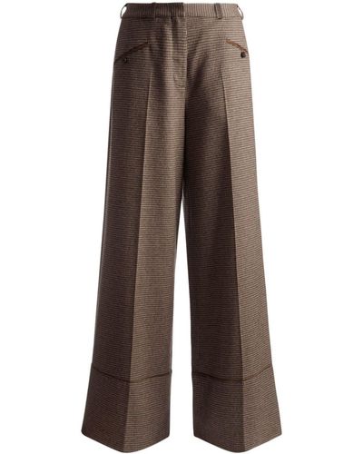 Bally Dogtooth-pattern Wide-leg Tailored Pants - Brown