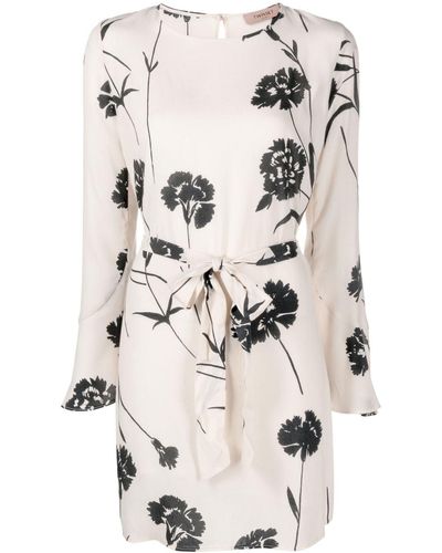 Twin Set Floral-print Belted Minidress - Natural