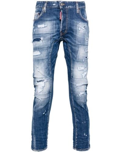 DSquared² Tidy Biker Slim-Fit-Jeans im Distressed-Look - Blau
