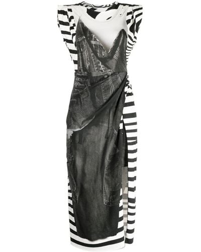 JNBY Robe mi-longue sans manches à imprimé graphique - Noir