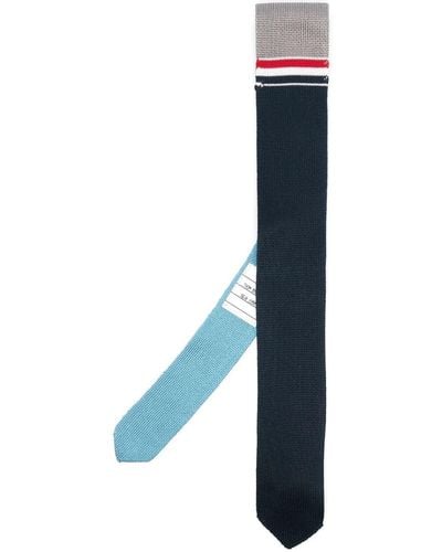 Thom Browne Stripe-detail Knitted Silk Tie - Blue