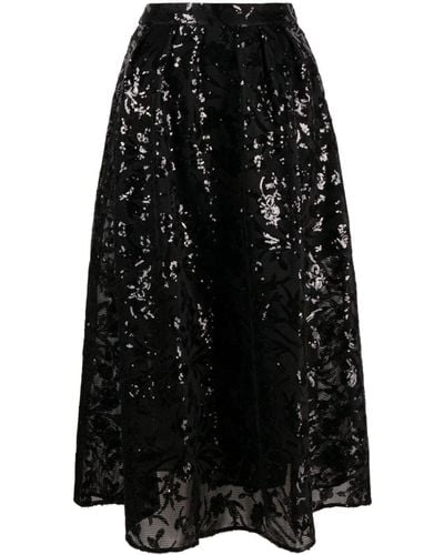 Maje Sequinned Mesh Midi Skirt - Black