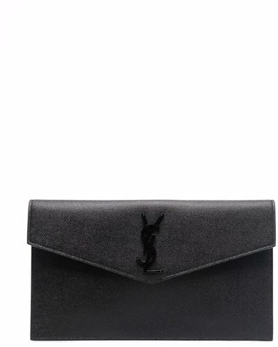 Saint Laurent Uptown Grained Leather Envelope Pouch - Black