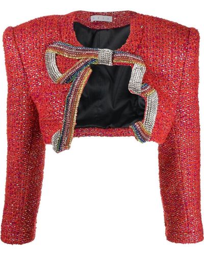 Area Embroidered Crystal-bow Cropped Jacket