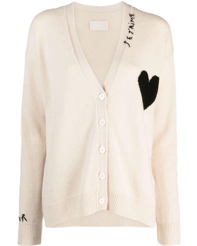 Zadig & Voltaire Mirka Heart-embroidered Cashmere Cardigan - Natural