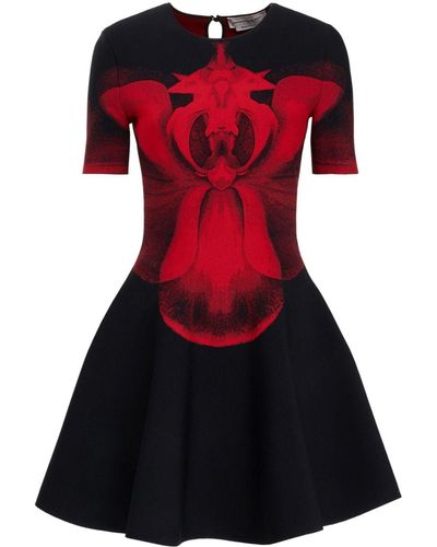 Alexander McQueen Vestido corto de punto floral - Rojo