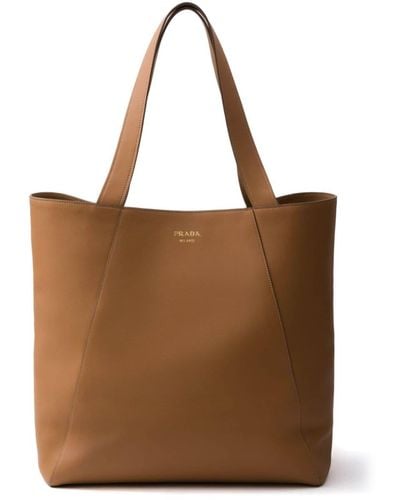 Prada Logo-print Leather Tote Bag - Brown