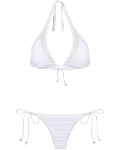 Amir Slama Bikini triangles à empiècements transparents - Blanc