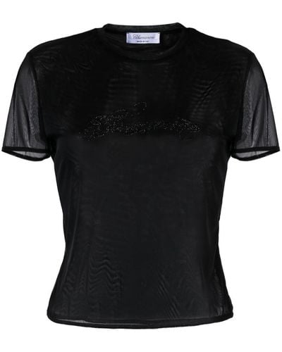 Blumarine Crystal-embellished Mesh Logo T-shirt - Black