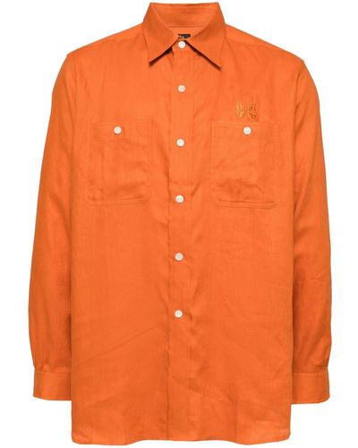 Needles Butterfly-embroidery Linen Shirt - Orange