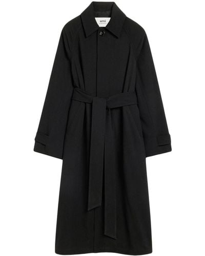 Ami Paris Belted Virgin-wool Coat - Black