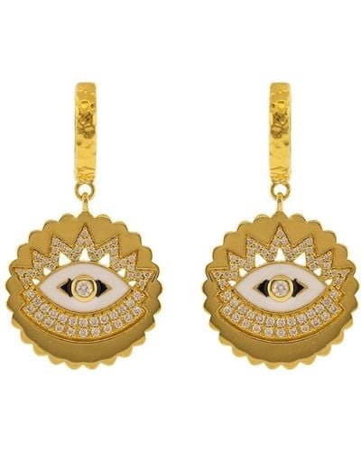 Buddha Mama 20kt Yellow Gold Scalloped Evil Eye Enamel And Diamond huggie Earrings - Metallic