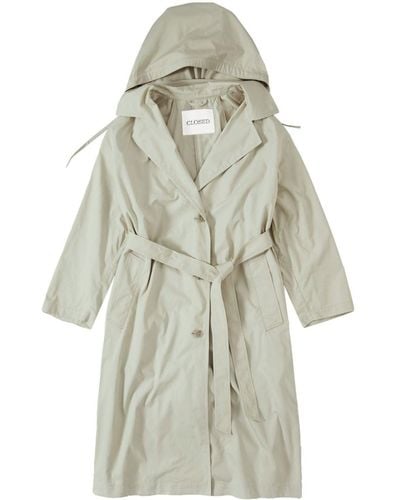 Closed Hooded Belted Trench Coat - Grey
