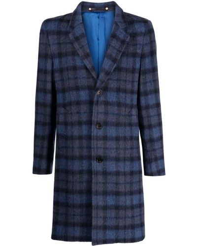 PS by Paul Smith Check-print Single-breasted Coat - Blue