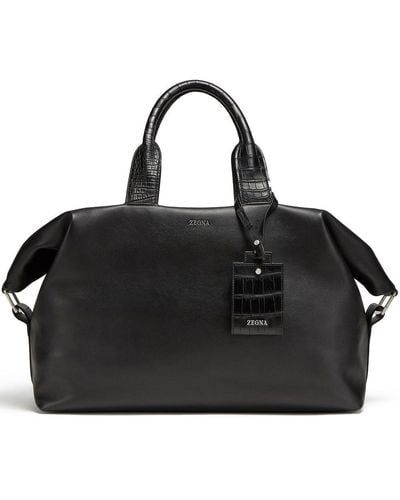 Zegna Leather Holdall Bag - Black