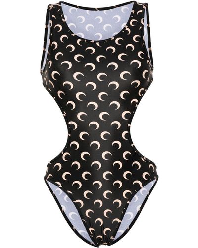 Marine Serre Crescent Moon-print Swimsuit - Black
