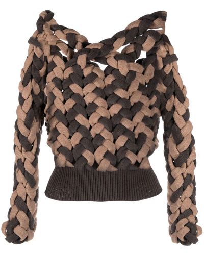 Isa Boulder Interwoven Cold-shoulder Sweater - Brown