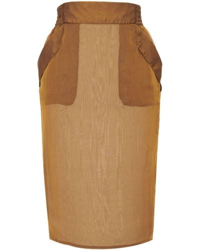 Saint Laurent Elasticated-waistband Silk Pencil Skirt - Brown