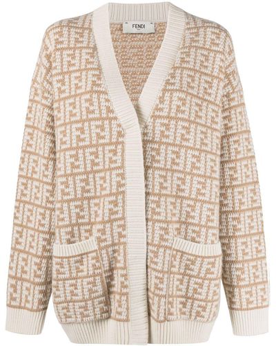 Fendi Neutral Ff Cashmere Cardigan - Women's - Cashmere - Natural