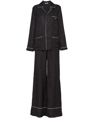 Prada Embroidered Twill Pajamas - Black