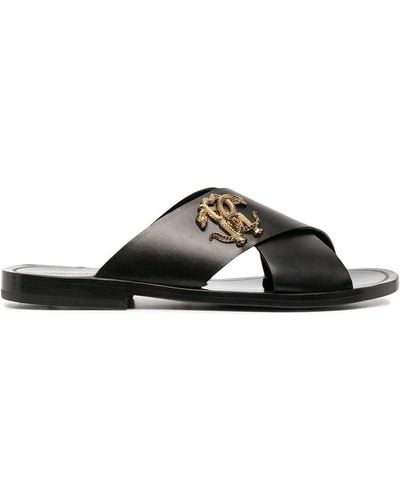 Roberto Cavalli Logo-plaque Crossover Slides - Black