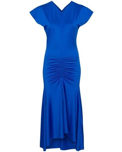Victoria Beckham Vestido midi asimétrico fruncido - Azul