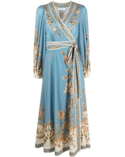 Zimmermann Chintz Paisley-pattern Wrap Cotton Midi Dress X - Blue