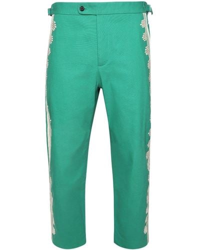 Bode Appliqué-detailing Cotton Trousers - Green