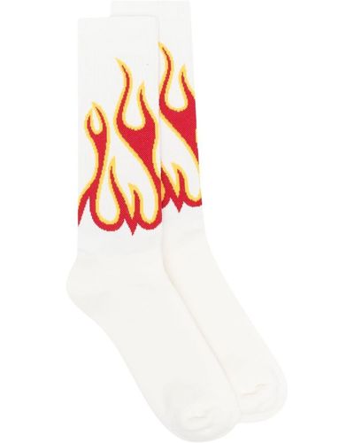 Palm Angels Intarsien-Socken mit Flammen - Weiß